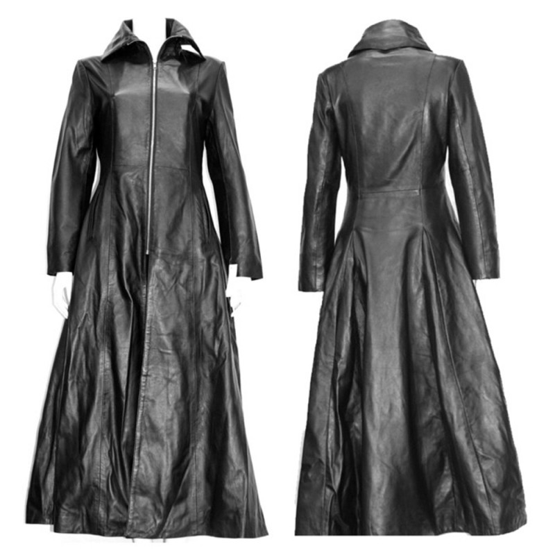 Women Gothic Coat Leather Trench Coat Full Length Causal Overcoat